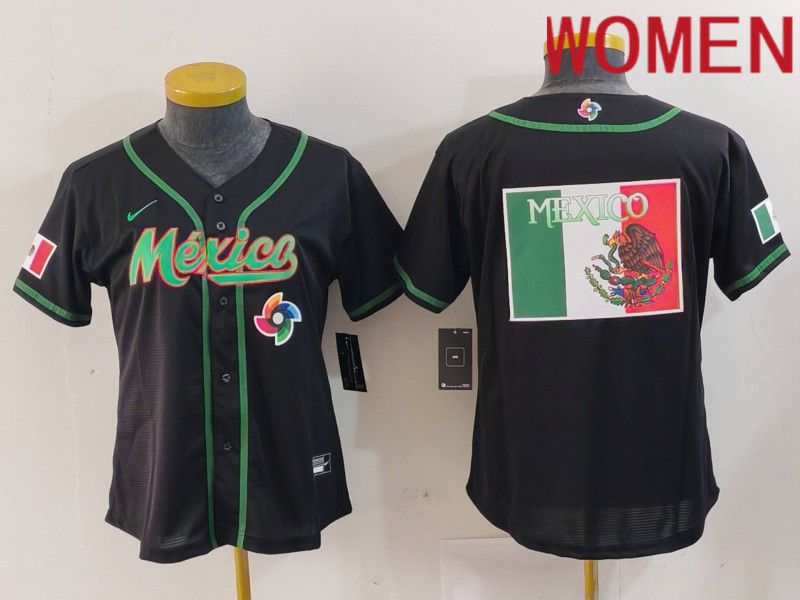 Women 2024 World Cub Mexico Blank Black Nike MLB Jersey style 8->women mlb jersey->Women Jersey